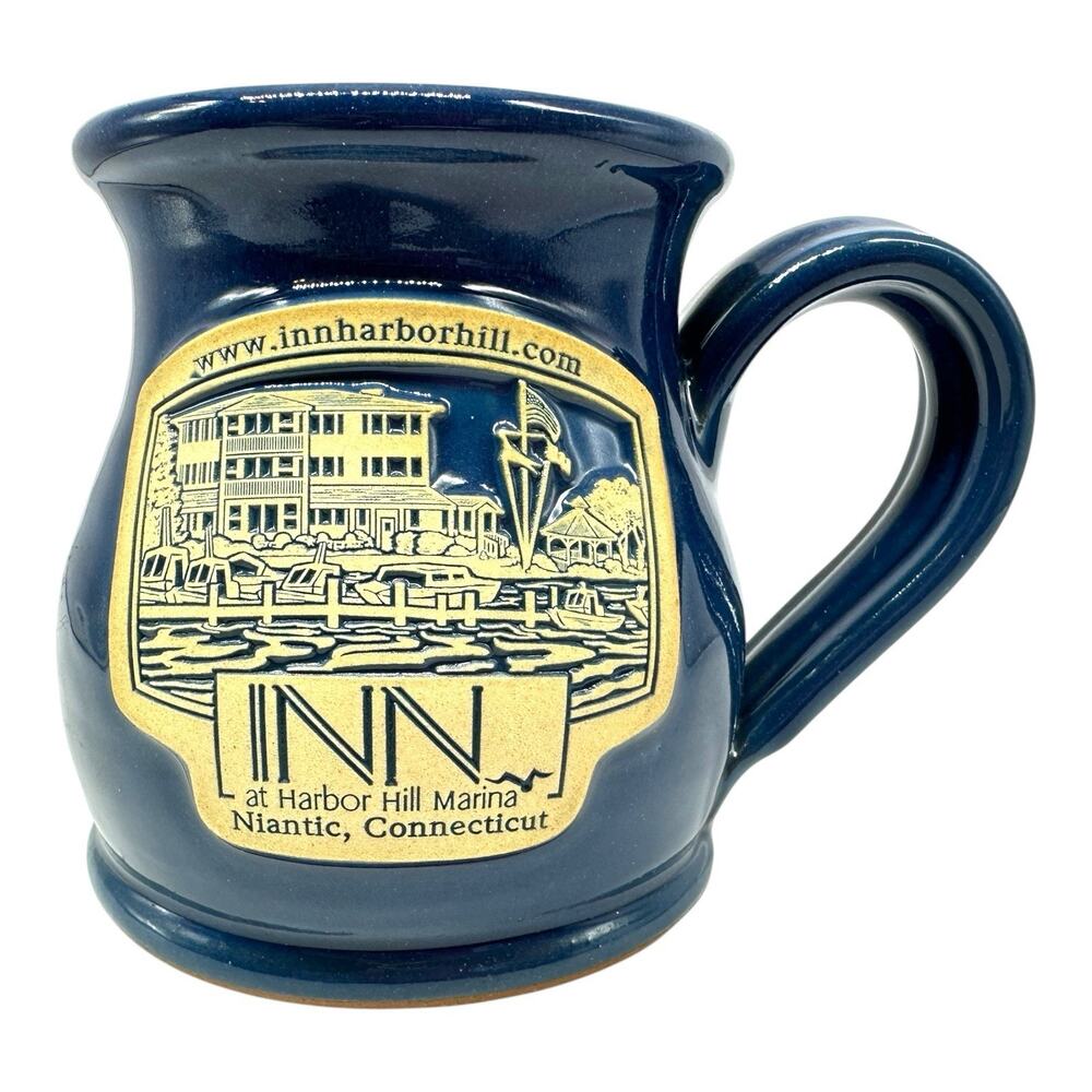Deneen Pottery‎ Inn at Harbor Hill Marina Niantic CT Blue 4" Ceramic Mug Coastal